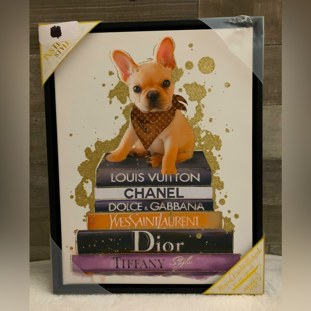 French Bulldog Canvas Art with Luxury Designer Books